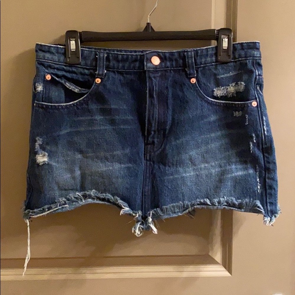 Free People Dark Wash Denim Skirt